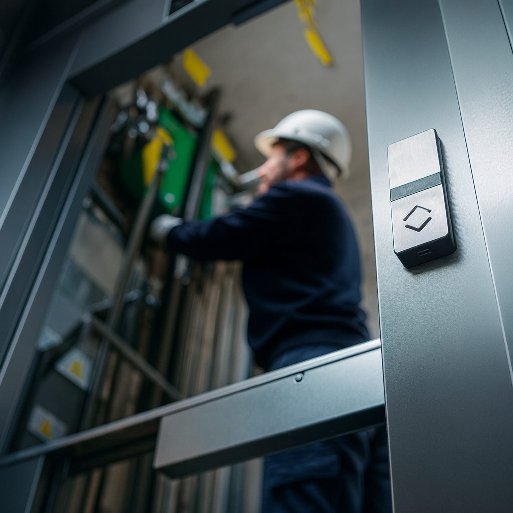 Técnico JND realizando manutenção em elevador